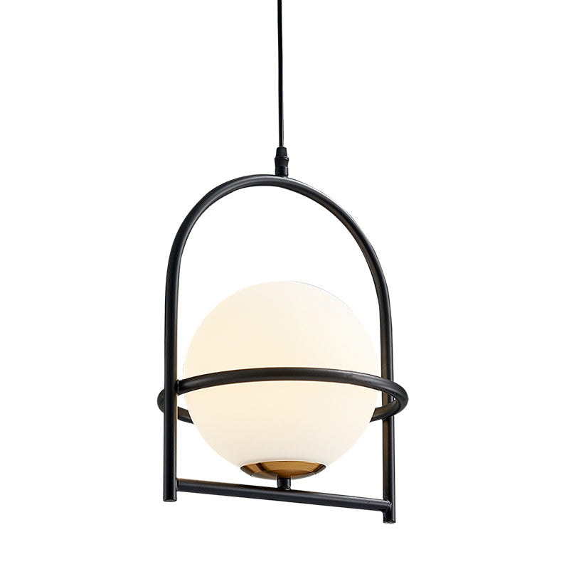 Modern Ball Suspension Light with Birdcage Design Opal Glass 1 Bulb 9