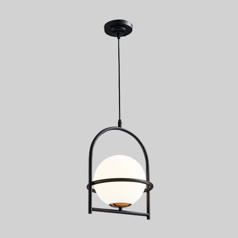 Modern Ball Suspension Light with Birdcage Design Opal Glass 1 Bulb 9