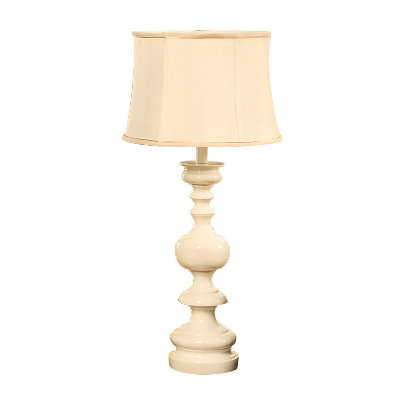 Fabric White Nightstand Light Drum Shade 1 Light Traditional Style Night Lamp with Baluster Base Clearhalo 'Lamps' 'Table Lamps' Lighting' 875691
