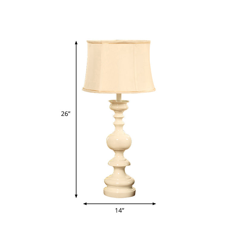 Fabric White Nightstand Light Drum Shade 1 Light Traditional Style Night Lamp with Baluster Base Clearhalo 'Lamps' 'Table Lamps' Lighting' 875692