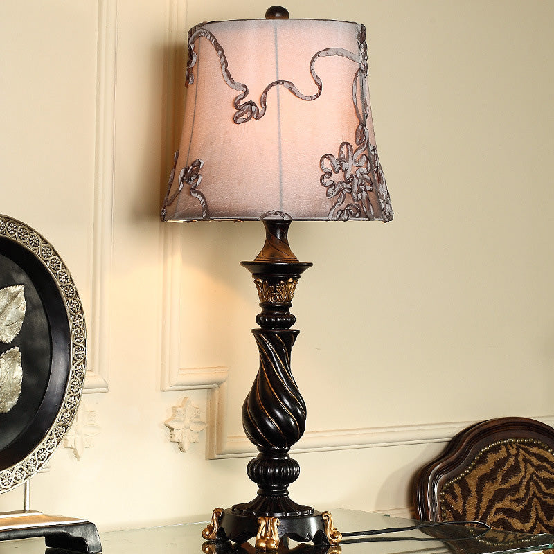Classic Drum Night Lighting 1 Head Fabric Swirl Patterned Nightstand Lamp in Black with Blaster Base Black Clearhalo 'Lamps' 'Table Lamps' Lighting' 875726