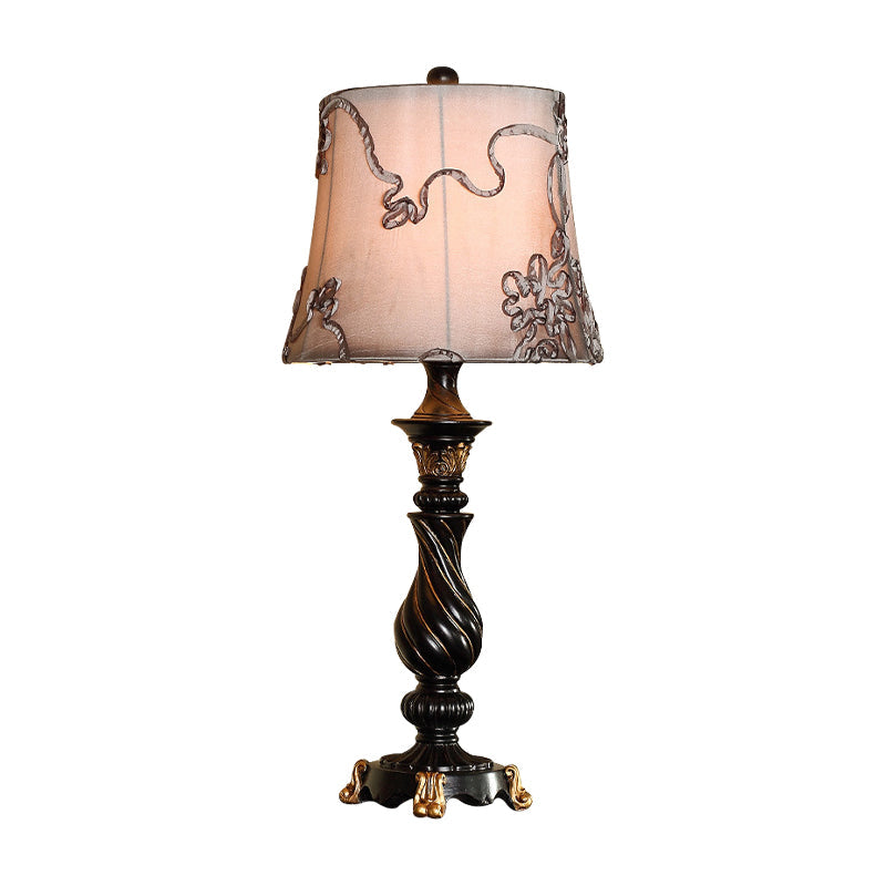 Classic Drum Night Lighting 1 Head Fabric Swirl Patterned Nightstand Lamp in Black with Blaster Base Clearhalo 'Lamps' 'Table Lamps' Lighting' 875729