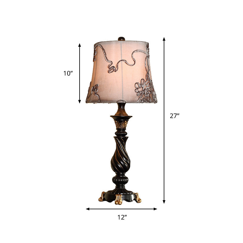 Classic Drum Night Lighting 1 Head Fabric Swirl Patterned Nightstand Lamp in Black with Blaster Base Clearhalo 'Lamps' 'Table Lamps' Lighting' 875730