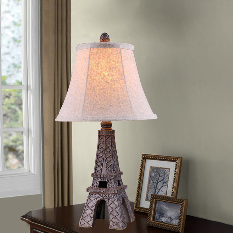 1 Light Night Light Country Bedroom Paris Tower Desk Lamp with Paneled Bell Fabric Shade Clearhalo 'Lamps' 'Table Lamps' Lighting' 875737