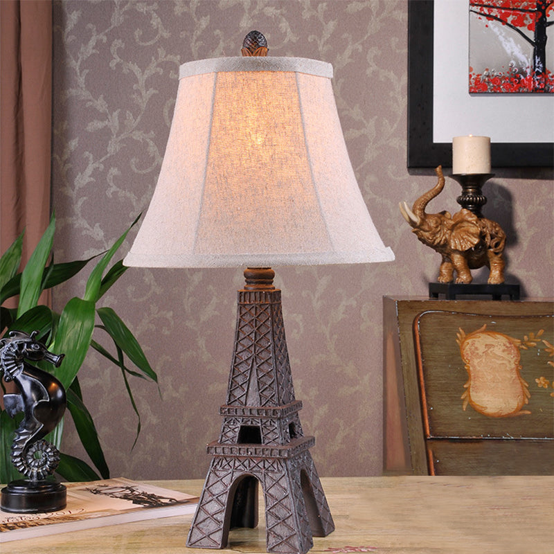1 Light Night Light Country Bedroom Paris Tower Desk Lamp with Paneled Bell Fabric Shade Clearhalo 'Lamps' 'Table Lamps' Lighting' 875738