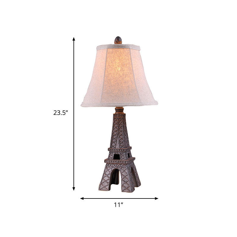 1 Light Night Light Country Bedroom Paris Tower Desk Lamp with Paneled Bell Fabric Shade Clearhalo 'Lamps' 'Table Lamps' Lighting' 875740