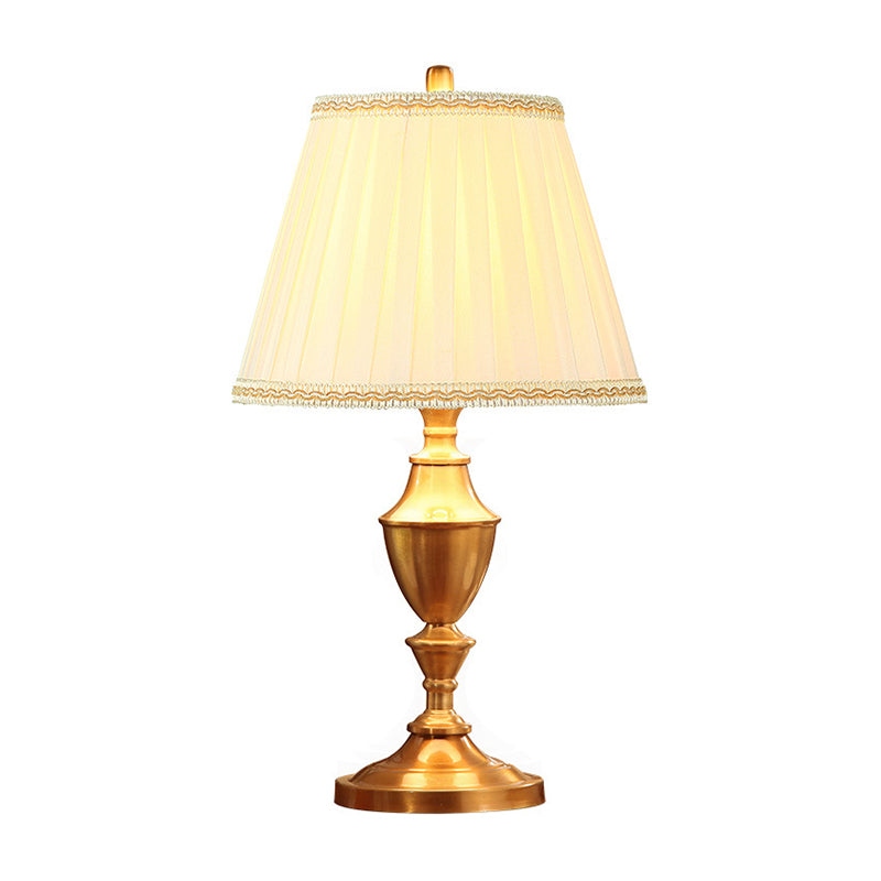 Brass 1 Head Night Table Lamp Rustic Fabric Pleated Lampshade Desk Light with Urn Base Clearhalo 'Lamps' 'Table Lamps' Lighting' 875787