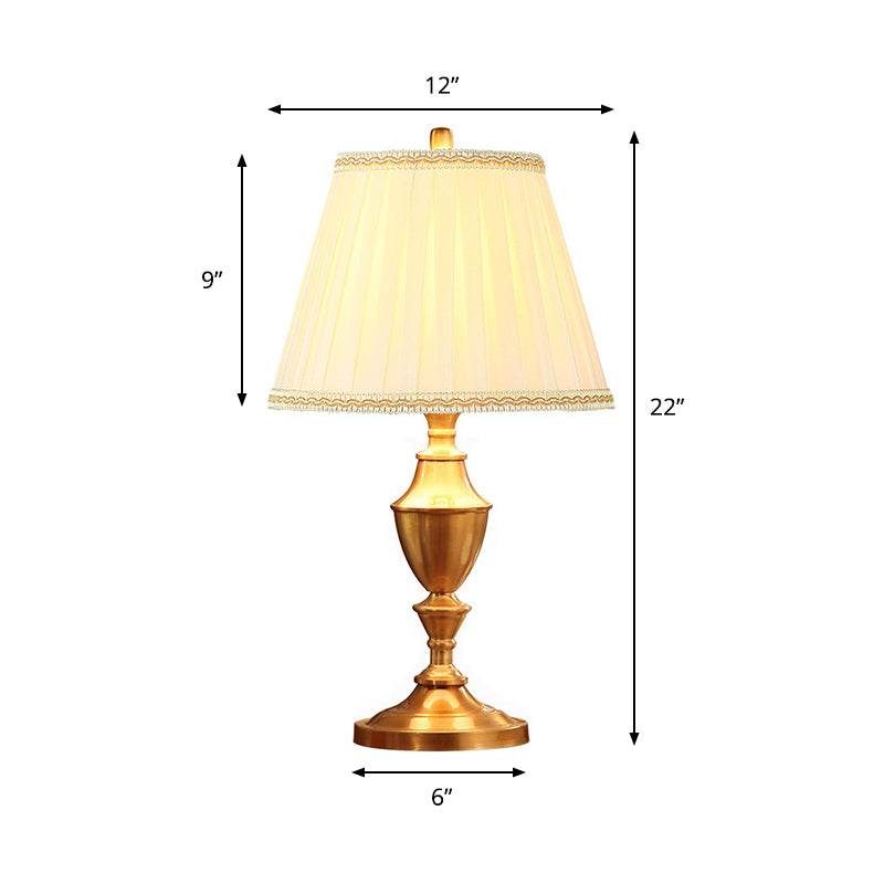 Brass 1 Head Night Table Lamp Rustic Fabric Pleated Lampshade Desk Light with Urn Base Clearhalo 'Lamps' 'Table Lamps' Lighting' 875788