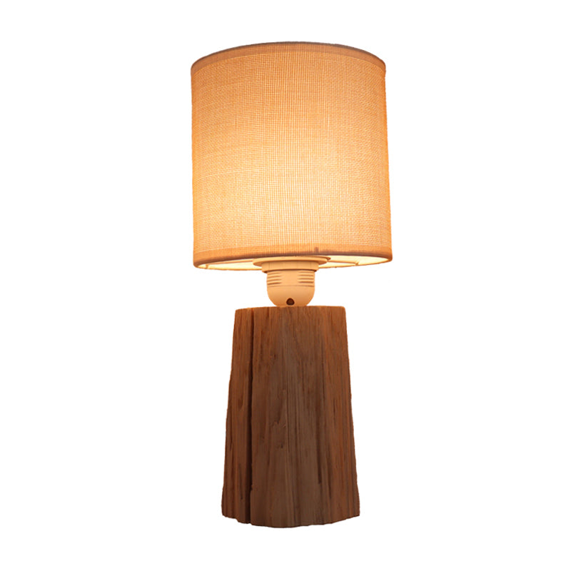 Cylinder Bedroom Night Light Classic Style Fabric 1 Light Wood Nightstand Lighting Clearhalo 'Lamps' 'Table Lamps' Lighting' 875807