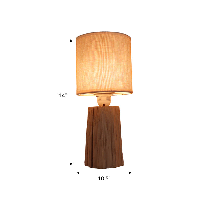 Cylinder Bedroom Night Light Classic Style Fabric 1 Light Wood Nightstand Lighting Clearhalo 'Lamps' 'Table Lamps' Lighting' 875808