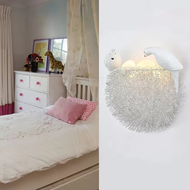 Balcony Kindergarten Nest Wall Light with Bird Decoration Resin Lovely White Sconce Light Clearhalo 'Wall Lamps & Sconces' 'Wall Lights' Lighting' 88122