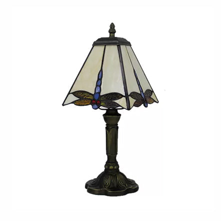 Dragonfly Table Lamp with Stained Glass Tapered Shade 1 Light Rustic Table Lighting Clearhalo 'Lamps' 'Table Lamps' Lighting' 88180