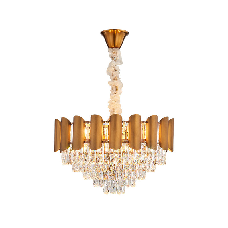 Tapered Crystal Suspension Lamp Modernism 6-Light Dining Room Chandelier Lighting in Brass Clearhalo 'Ceiling Lights' 'Chandeliers' 'Modern Chandeliers' 'Modern' Lighting' 882343