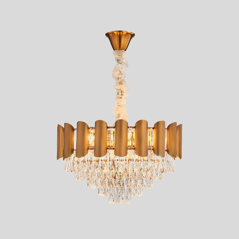 Tapered Crystal Suspension Lamp Modernism 6-Light Dining Room Chandelier Lighting in Brass Clearhalo 'Ceiling Lights' 'Chandeliers' 'Modern Chandeliers' 'Modern' Lighting' 882344