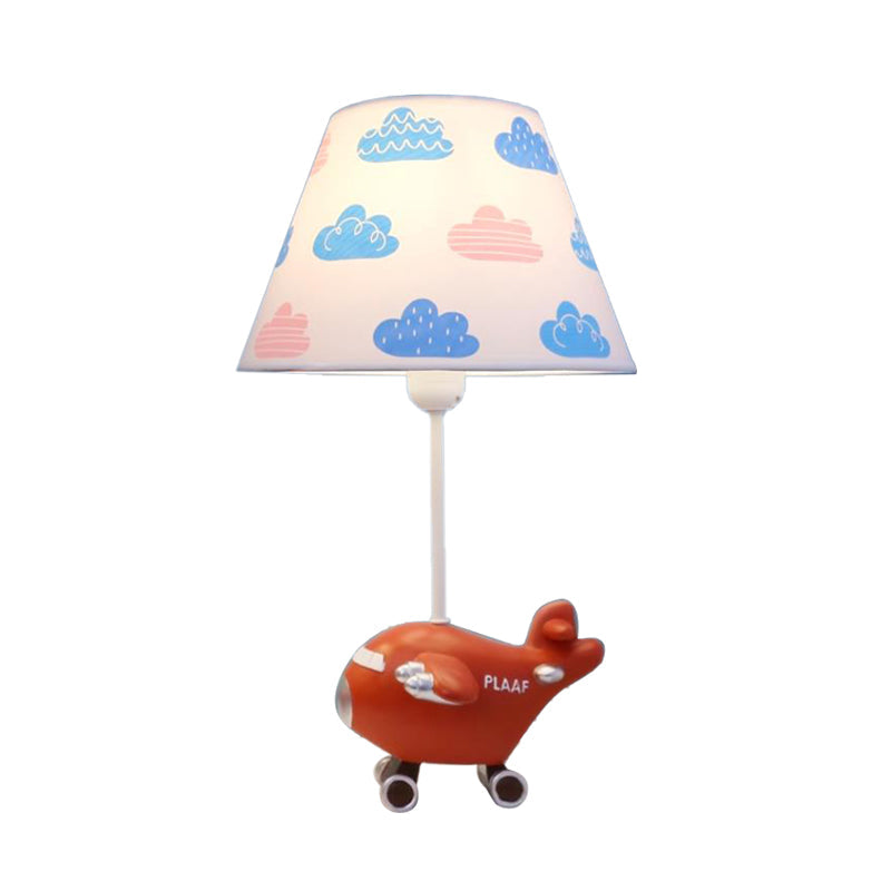 Red/Blue Bucket Night Light Cartoon 1-Head Fabric Nightstand Lamp with Airplane Resin Base, Small/Large Clearhalo 'Lamps' 'Table Lamps' Lighting' 882750