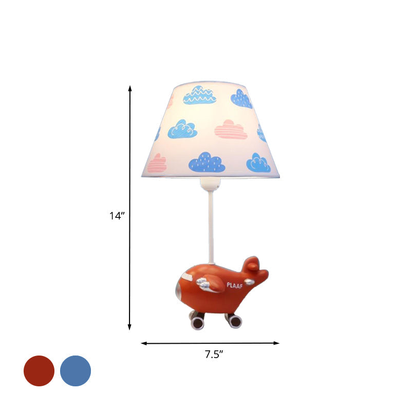 Red/Blue Bucket Night Light Cartoon 1-Head Fabric Nightstand Lamp with Airplane Resin Base, Small/Large Clearhalo 'Lamps' 'Table Lamps' Lighting' 882752