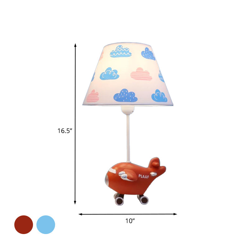Red/Blue Bucket Night Light Cartoon 1-Head Fabric Nightstand Lamp with Airplane Resin Base, Small/Large Clearhalo 'Lamps' 'Table Lamps' Lighting' 882753