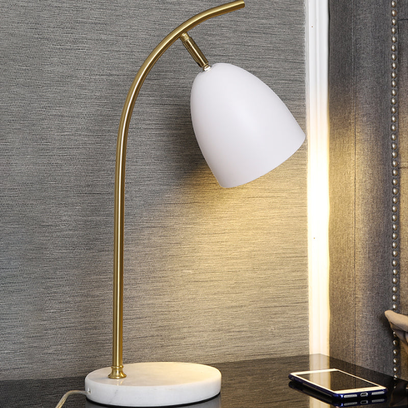 Modern 1 Bulb Night Table Light with Metal Shade White/Black Finish Bell Shape Desk Lamp White Clearhalo 'Lamps' 'Table Lamps' Lighting' 882898