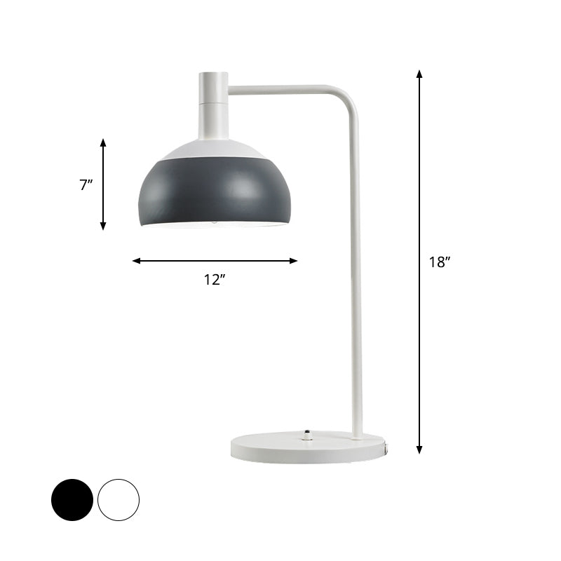 Metallic Domed Reading Book Light Minimalist 1 Head White/Black Finish Table Lamp with Right Angle Arm Clearhalo 'Lamps' 'Table Lamps' Lighting' 882905