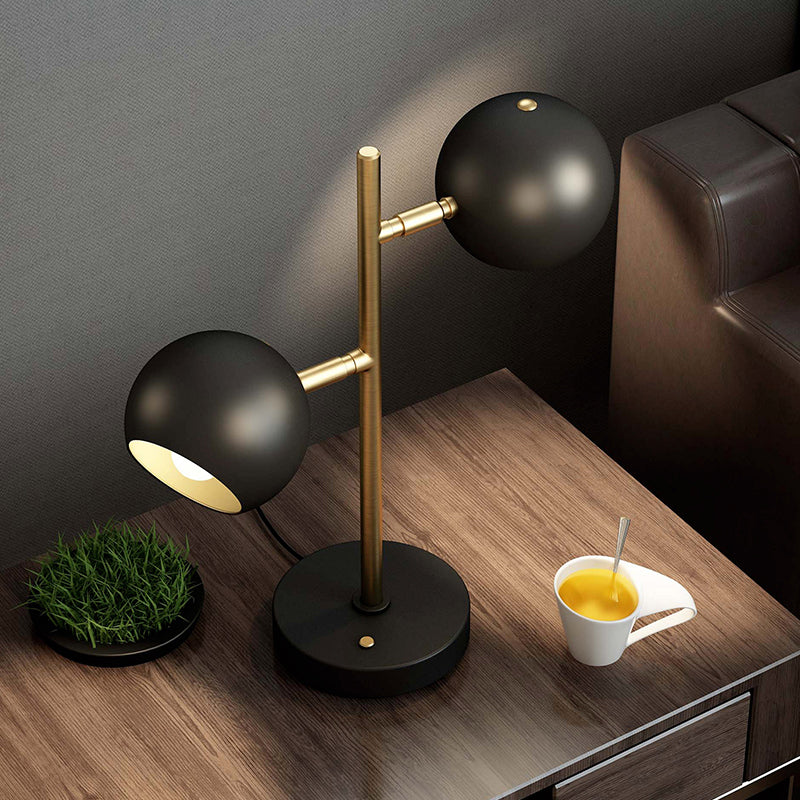 2 Lights Bedside Night Table Lamp Modern Black Finish Desk Lighting with Domed Metal Shade Black Clearhalo 'Lamps' 'Table Lamps' Lighting' 882938