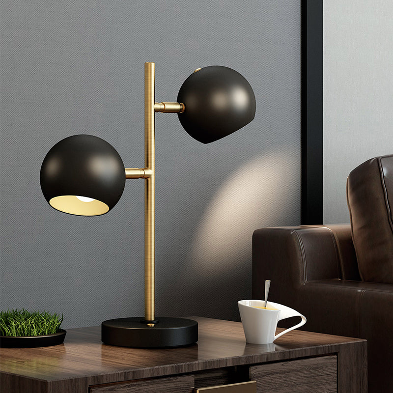 2 Lights Bedside Night Table Lamp Modern Black Finish Desk Lighting with Domed Metal Shade Clearhalo 'Lamps' 'Table Lamps' Lighting' 882939