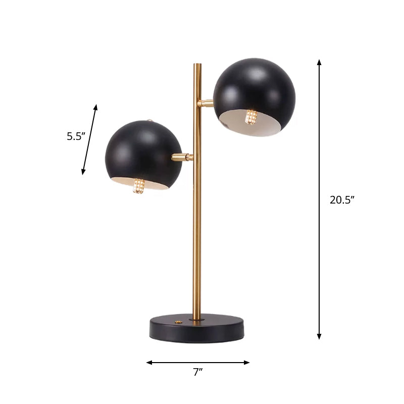 2 Lights Bedside Night Table Lamp Modern Black Finish Desk Lighting with Domed Metal Shade Clearhalo 'Lamps' 'Table Lamps' Lighting' 882941