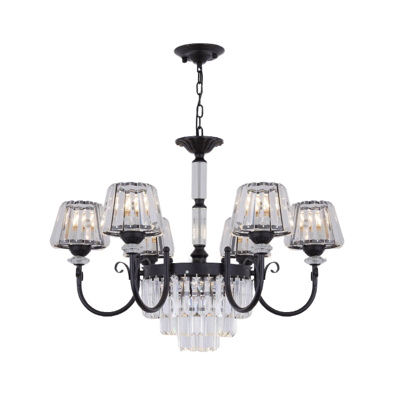 Tapered Crystal Suspension Light Modern 3/6 Heads Dining Room Chandelier Lamp in Black Clearhalo 'Ceiling Lights' 'Chandeliers' 'Modern Chandeliers' 'Modern' Lighting' 882998