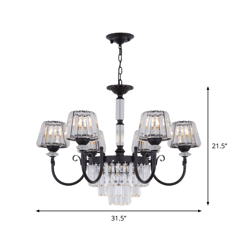 Tapered Crystal Suspension Light Modern 3/6 Heads Dining Room Chandelier Lamp in Black Clearhalo 'Ceiling Lights' 'Chandeliers' 'Modern Chandeliers' 'Modern' Lighting' 882999