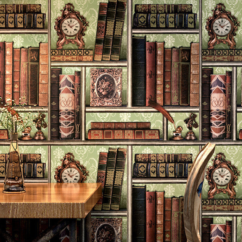 Victorian 3D Effect Bookstores Wallpaper in Brown Vinyl Decorative Wall Covering, 33' by 20.5