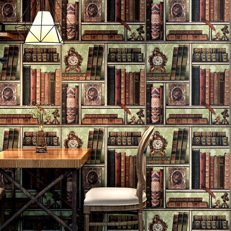 Victorian 3D Effect Bookstores Wallpaper in Brown Vinyl Decorative Wall Covering, 33' by 20.5