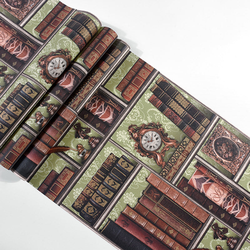 Victorian 3D Effect Bookstores Wallpaper in Brown Vinyl Decorative Wall Covering, 33' by 20.5