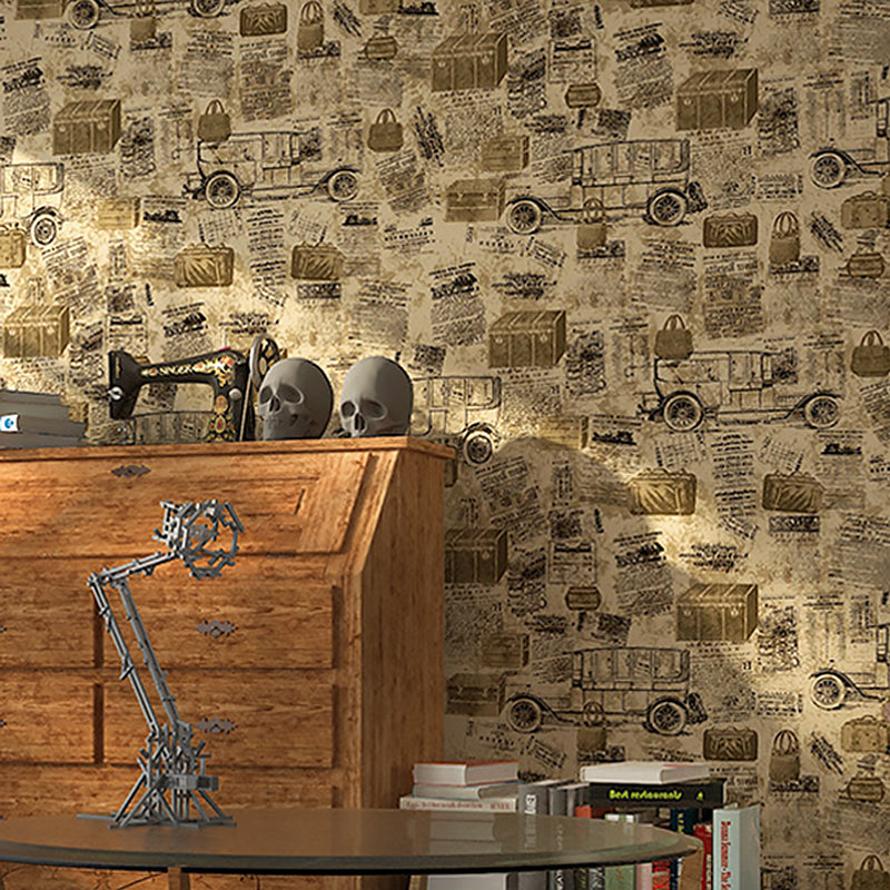 Black and Brown English Letters and Carriage Cart Waterproof Non-Pasted Wallpaper, 33' x 20.5