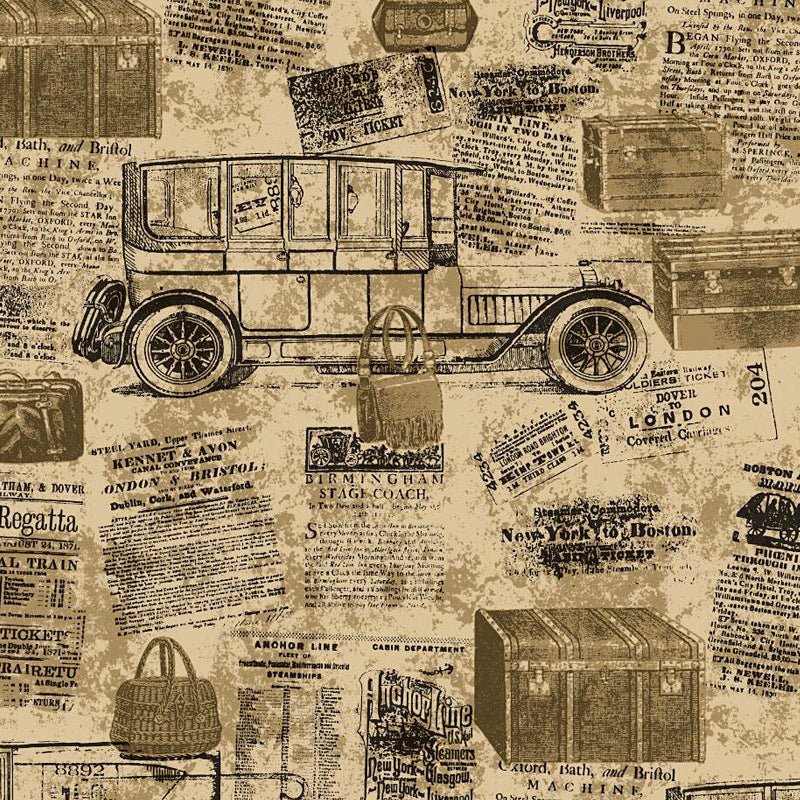 Black and Brown English Letters and Carriage Cart Waterproof Non-Pasted Wallpaper, 33' x 20.5