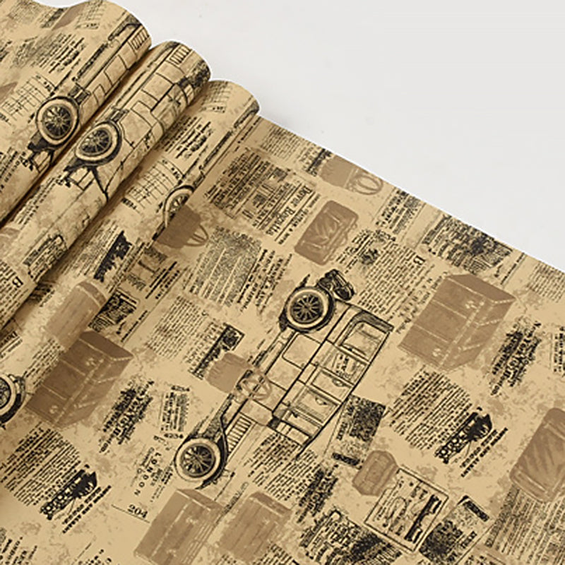 Black and Brown English Letters and Carriage Cart Waterproof Non-Pasted Wallpaper, 33' x 20.5