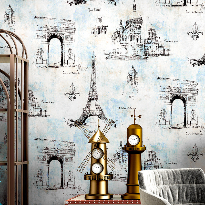 Coffee and Dress Room Wallpaper Eiffel Tower and Traditional European Buildings Design, 33' x 20.5