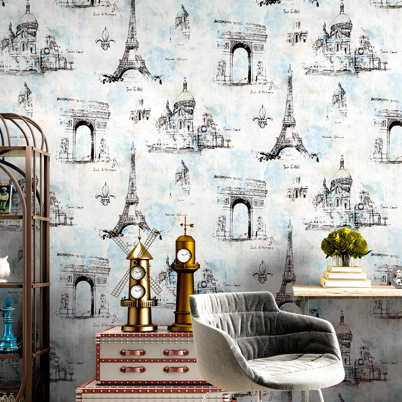 Coffee and Dress Room Wallpaper Eiffel Tower and Traditional European Buildings Design, 33' x 20.5