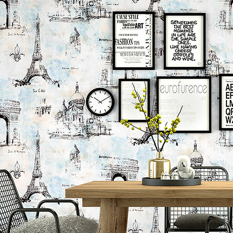 Coffee and Dress Room Wallpaper Eiffel Tower and Traditional European Buildings Design, 33' x 20.5