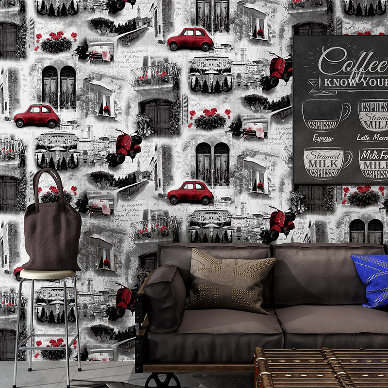 Vintage European Streets Wallpaper Flowers and Buildings and Waterproof Non-Pasted Wall Decor, 31' by 20.5