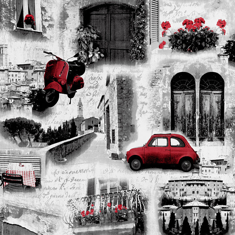 Vintage European Streets Wallpaper Flowers and Buildings and Waterproof Non-Pasted Wall Decor, 31' by 20.5