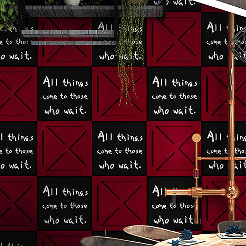 Coffee and Dress Shop Wallpaper Red and Black Square Box with English Phrases Design, 20.5