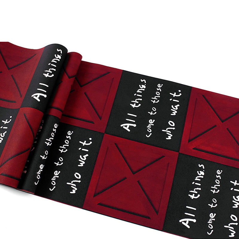 Coffee and Dress Shop Wallpaper Red and Black Square Box with English Phrases Design, 20.5