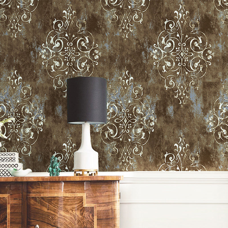 Dress Shop and Coffee Room Wallpaper with Damascus Brown Traditional Harlequins and Floral, 17.5