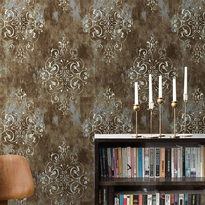 Dress Shop and Coffee Room Wallpaper with Damascus Brown Traditional Harlequins and Floral, 17.5