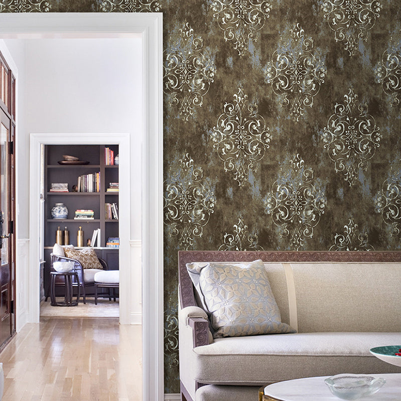 Dress Shop and Coffee Room Wallpaper with Damascus Brown Traditional Harlequins and Floral, 17.5