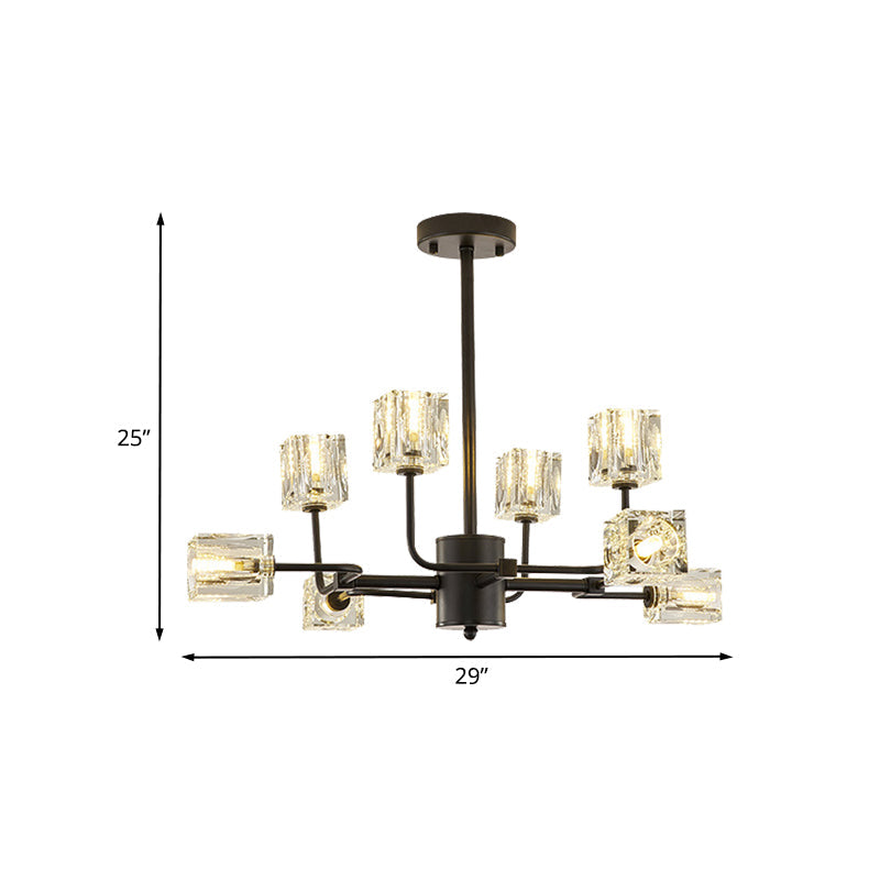 Cubic Kitchen Semi Flush Mount Modern Clear Crystal Block 8 Heads Black Ceiling Light Fixture Clearhalo 'Ceiling Lights' 'Close To Ceiling Lights' 'Close to ceiling' 'Semi-flushmount' Lighting' 886617