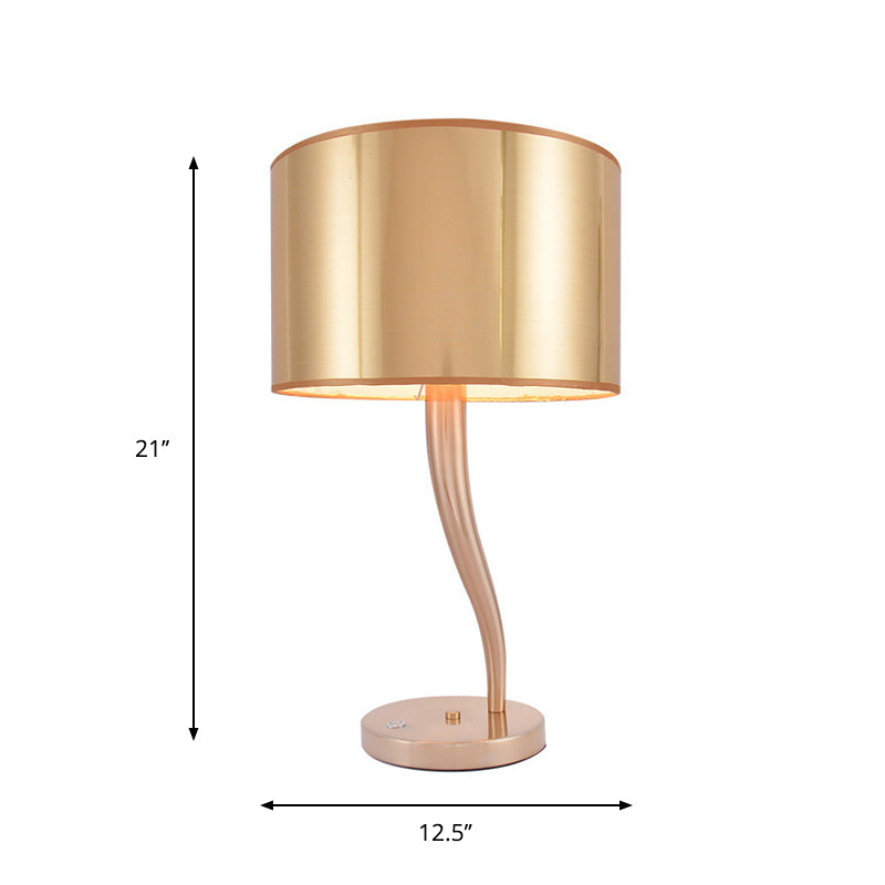 Gold Finish Drum Night Table Light Modernist 1-Light Fabric Nightstand Lamp for Living Room Clearhalo 'Lamps' 'Table Lamps' Lighting' 886629