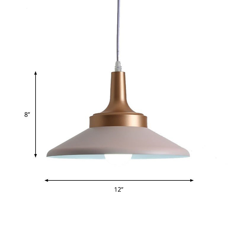 Saucer Shape Suspension Light Minimal Metal 1-Head Pink Finish Ceiling Hang Fixture, 12