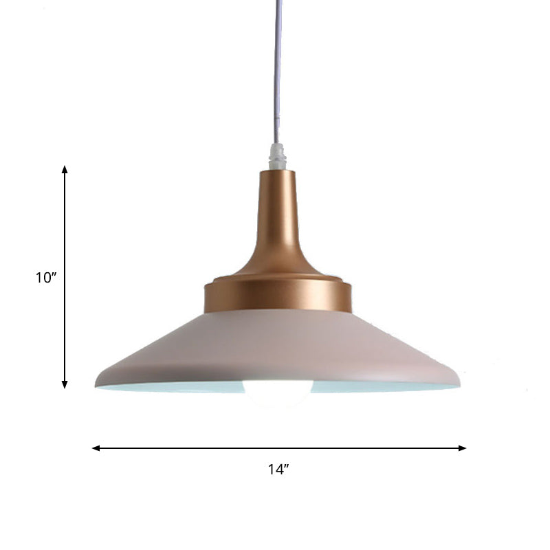 Saucer Shape Suspension Light Minimal Metal 1-Head Pink Finish Ceiling Hang Fixture, 12