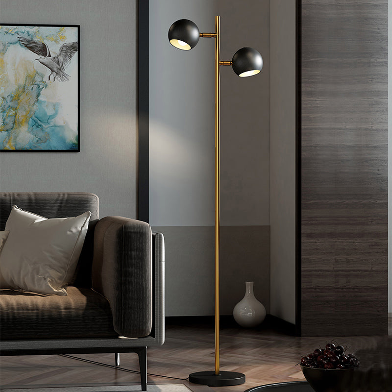 Metallic Globe Shade Floor Lamp Modernist 2-Light Floor Stand Light in Black for Living Room Black Clearhalo 'Floor Lamps' 'Lamps' Lighting' 886727