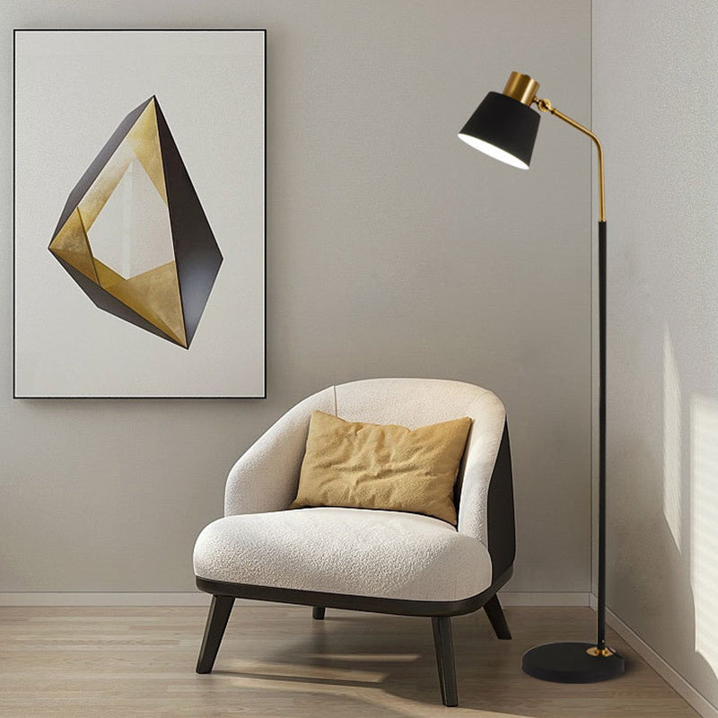 Black Finish Small Barrel Floor Lighting Modernist Single Light Metallic Floor Stand Lamp for Bedroom Black Clearhalo 'Floor Lamps' 'Lamps' Lighting' 886747